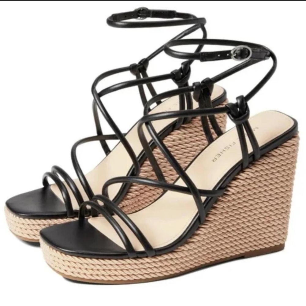 Black Strappy Wedge Sandals